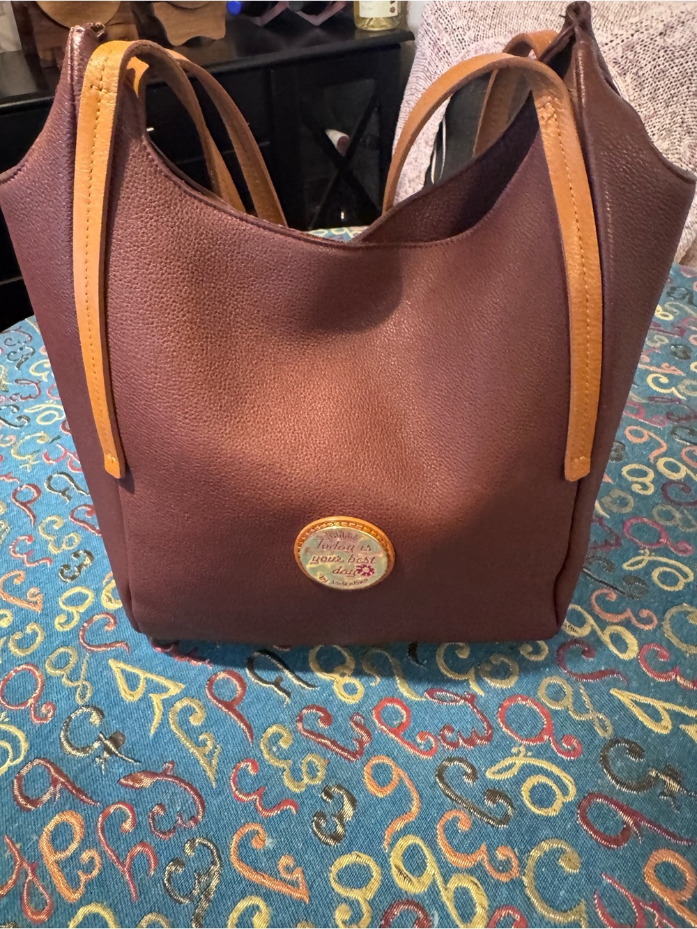 Dooney & Bourke Chocolate Brown Leather Shoulder Bag with Tan Straps